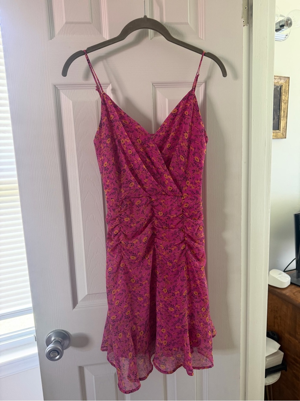 All in Favor Magenta Floral Spaghetti-Strap Mini Dress
